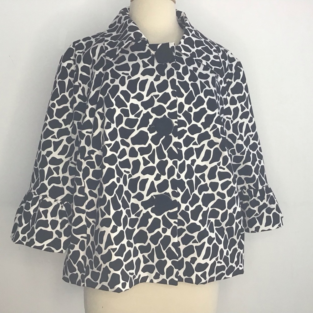 Sandro Sportswear Black/white giraffe print bell sleeve crop, swing Jacket 1X.